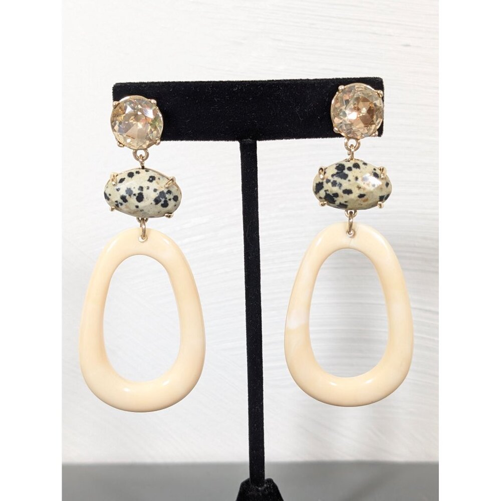 Boho Dalmation Stone Oval Dangle‎ Rhinestone Earrings Bold Statement